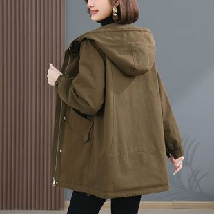 加绒加厚派克服女士2025年秋冬季新款中年妈妈宽松中长款棉服外套