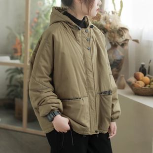 2025年新款 棉服女 棉衣秋冬纯色宽松复古休闲原创帽子通勤百搭女装