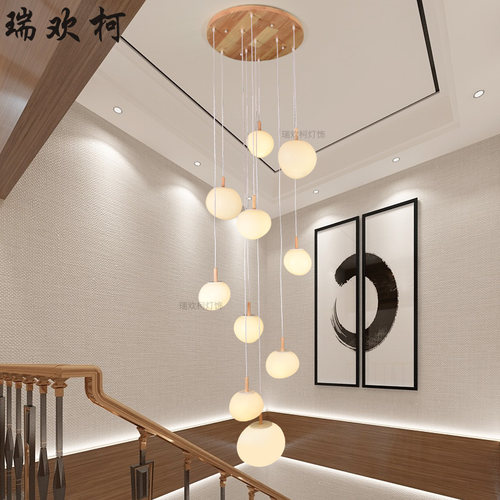 loft入户现代简约原木楼梯灯