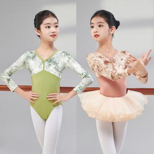 中国舞跳舞裙 丝绒长袖 舞蹈服儿童女练功服秋冬季 芭蕾舞练功服新款