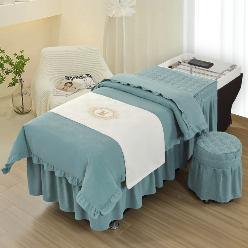 高档泰式美容床头疗床罩四件套纯色按摩床单定制洗头床罩特价包邮