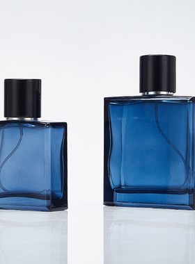 宇兮YUXI 蓝色扁方100ml玻璃香水瓶50ml分装瓶化妆品按压喷雾空瓶