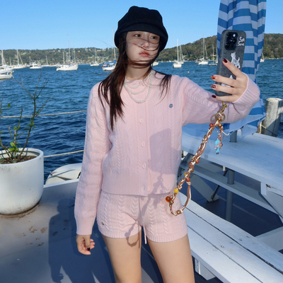 TZCO 24冬「pink绞花」康赛妮30%山羊绒软糯温柔粉色针织开衫短裤