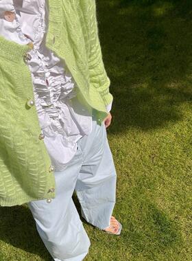 TZCO 「青苹果」康宝莱超幼马海毛复古绞花时髦针织开衫糕糕同款