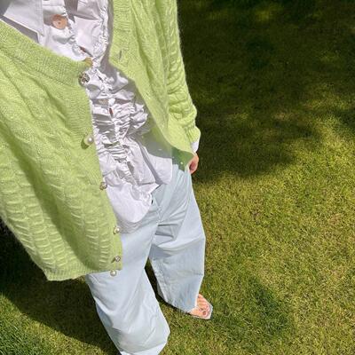 TZCO 「青苹果」康宝莱超幼马海毛复古绞花时髦针织开衫糕糕同款