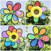 双层黑边旋转风车幼儿园礼品活动装 饰布景户外玩具双层太阳花风车