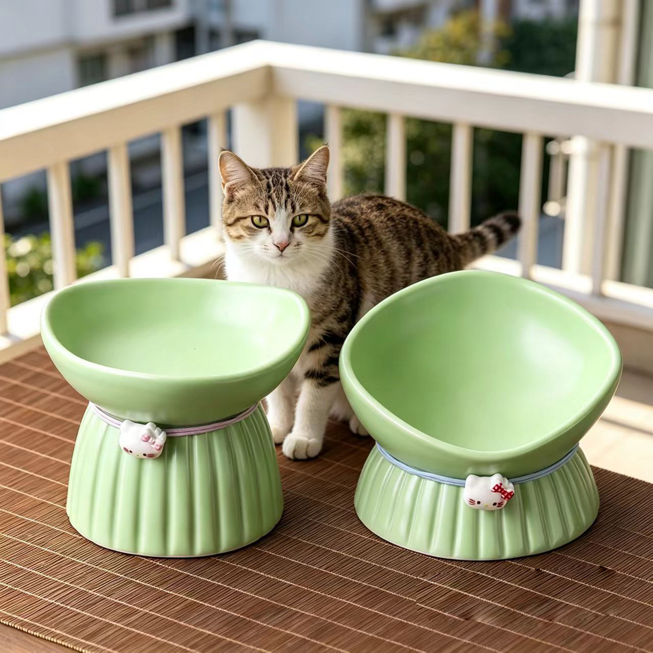 猫狗食盆陶瓷高脚猫碗猫食盆猫咪狗狗护颈大口径喝水宠物用品日系