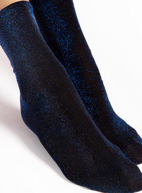 高端进口轻奢FiORE BESTIE 60D亮丝发光时尚春秋半透明短袜蓝色女