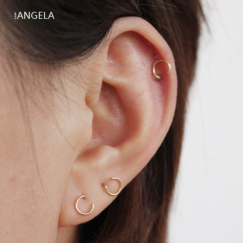 纯银小圆圈耳钉欧美简约风个性耳骨钉防过敏双耳洞小耳软骨养耳棒
