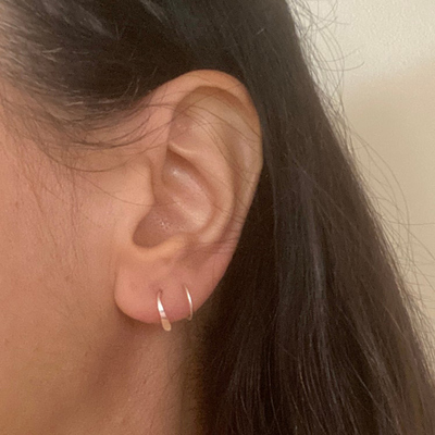 纯银耳环双耳洞耳饰两个耳洞合适的耳钉圈圈耳环光面老钱风耳钉女