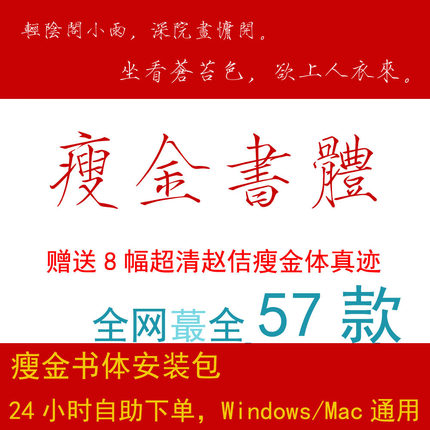 瘦金书体PS字体库包WPS繁简AI下载PR书法iPad瘦金体CDR procreate