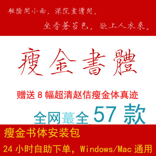 瘦金书体PS字体库包WPS繁简AI下载PR书法iPad瘦金体CDR procreate