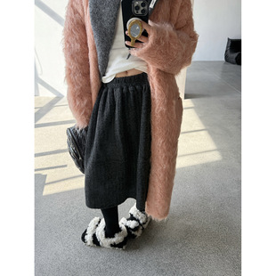 羊毛韩系毛呢半身裙女25秋冬高腰拼接大摆A字裙子WQ138 潇禾