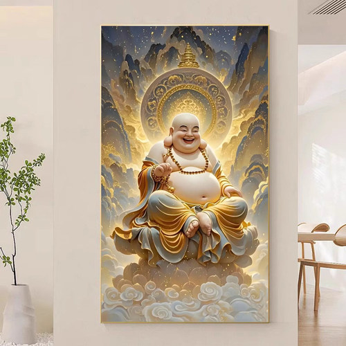 弥勒佛十字绣手工线绣笑口常开佛