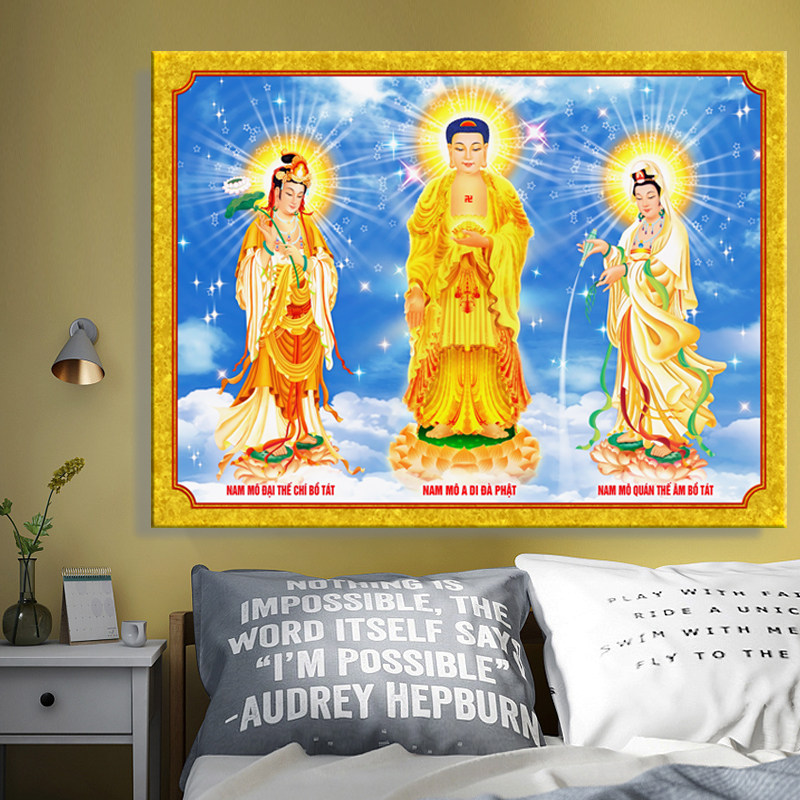 西方三圣祖佛像十字绣新款精准印花人物线绣大气地藏王菩萨挂画