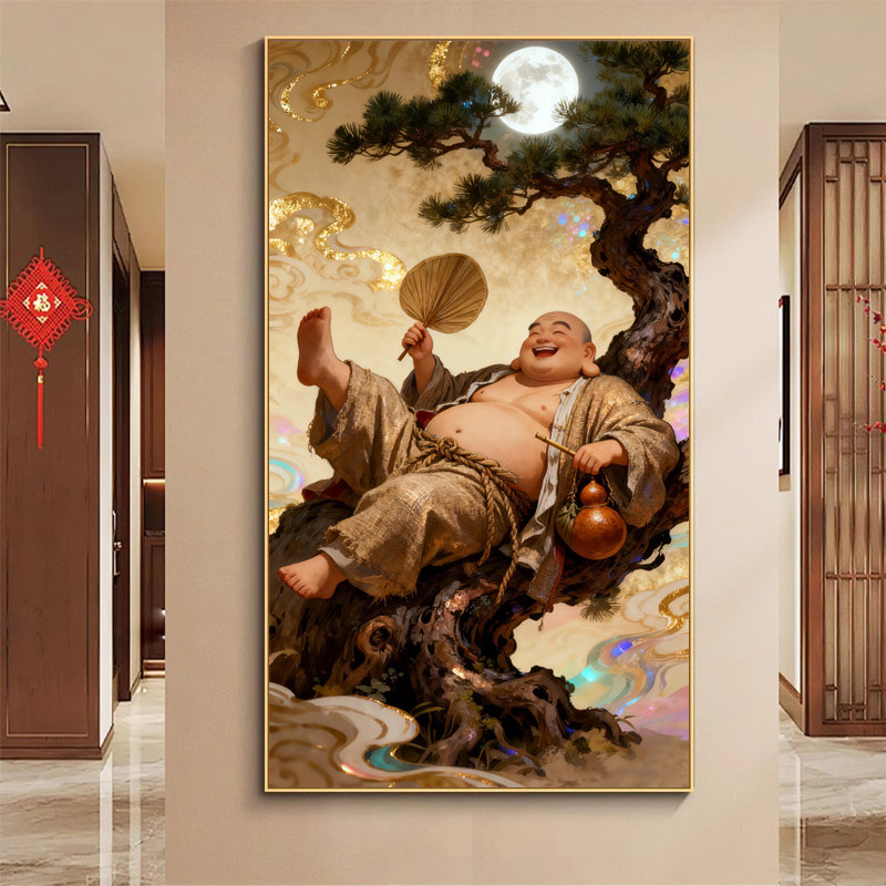 弥勒佛十字绣新款客厅大肚佛招财进宝满绣手工刺绣玄关家用供奉