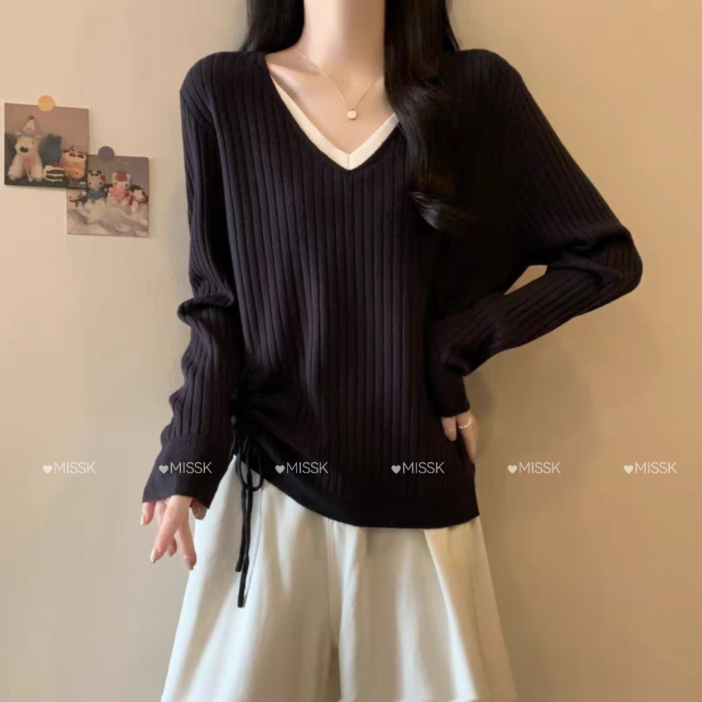 胖mm宽松遮肉显瘦v领长袖假两件针织上衣女秋冬洋气减龄漂亮毛衣,女装/女士精品,毛针织衫,淘宝优惠券,粉丝福利购,淘宝优惠卷