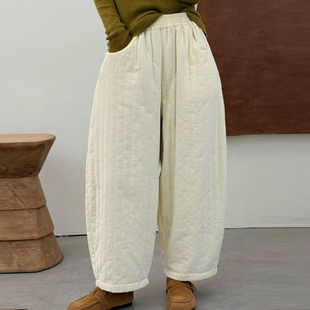 子潮 女宽松大板加棉保暖休闲条绒老爹裤 新款 纯色细灯芯绒棉裤