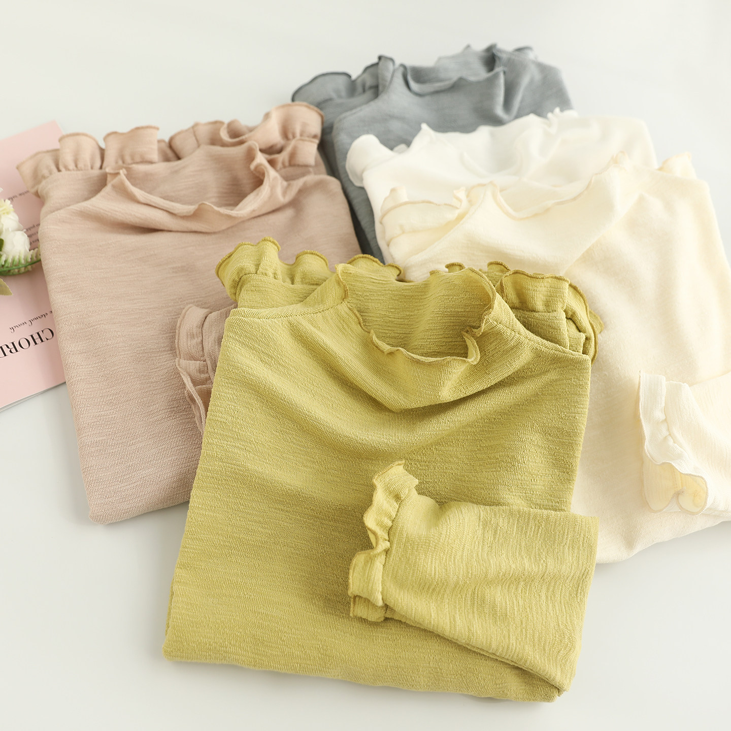 新款简约半高花边领打底衫女宽松百搭肌理感舒适柔软套头叠穿T恤,女装/女士精品,T恤,淘宝优惠券,粉丝福利购,淘宝优惠卷