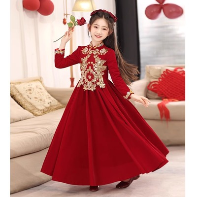 中式儿童礼服2025秋冬新款女童国风时尚潮流主持人节庆日演出服