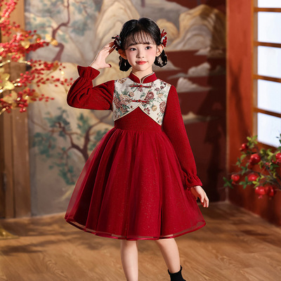 女童秋冬季连衣裙2025新款甜美女孩公主裙洋气儿童新中式旗袍