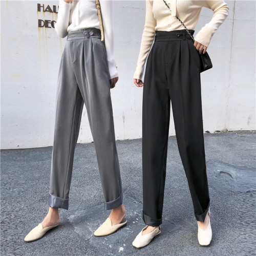 Korean ulzzang high waist slim bud casual trousers women's suit Hallen trousers