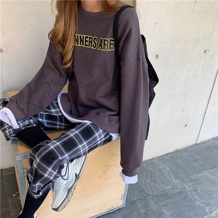 Real price autumn and winter Korean loose Pullover fake two letter sweater