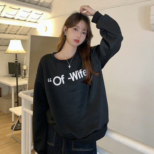 Real price real shooting autumn and winter Plush thickened letter loose lazy wind hoodless Pullover Top