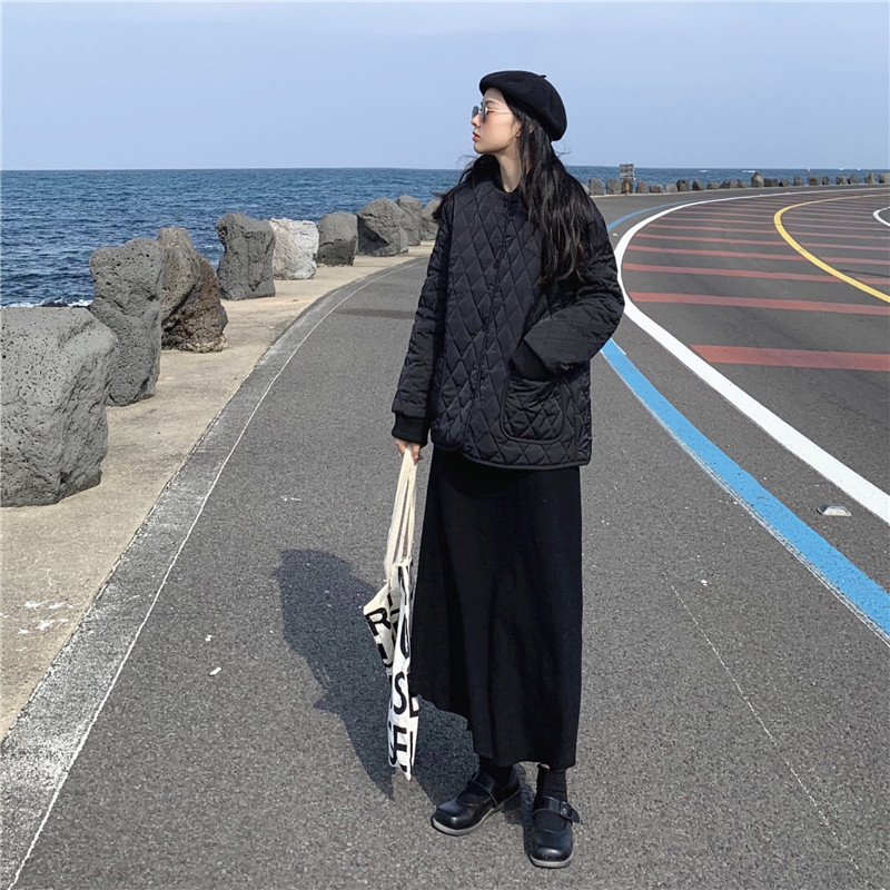 Real photo real price diamond Plaid Cotton suit Korean version is loose, thin and simple with cotton coat, cotton padded women's winter