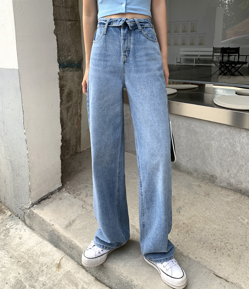 Real photo real price light blue high waisted mop jeans women's summer loose and versatile SLIM STRAIGHT pants