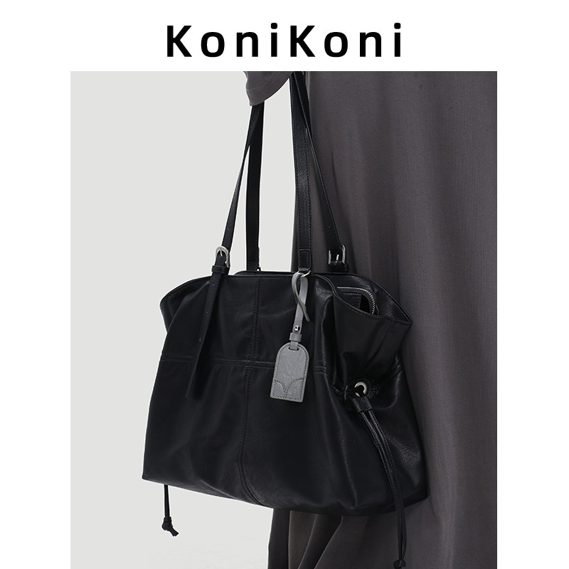 KoniKoni真皮抽绳托特包女大容量包2026新款超火通勤包单肩包大包