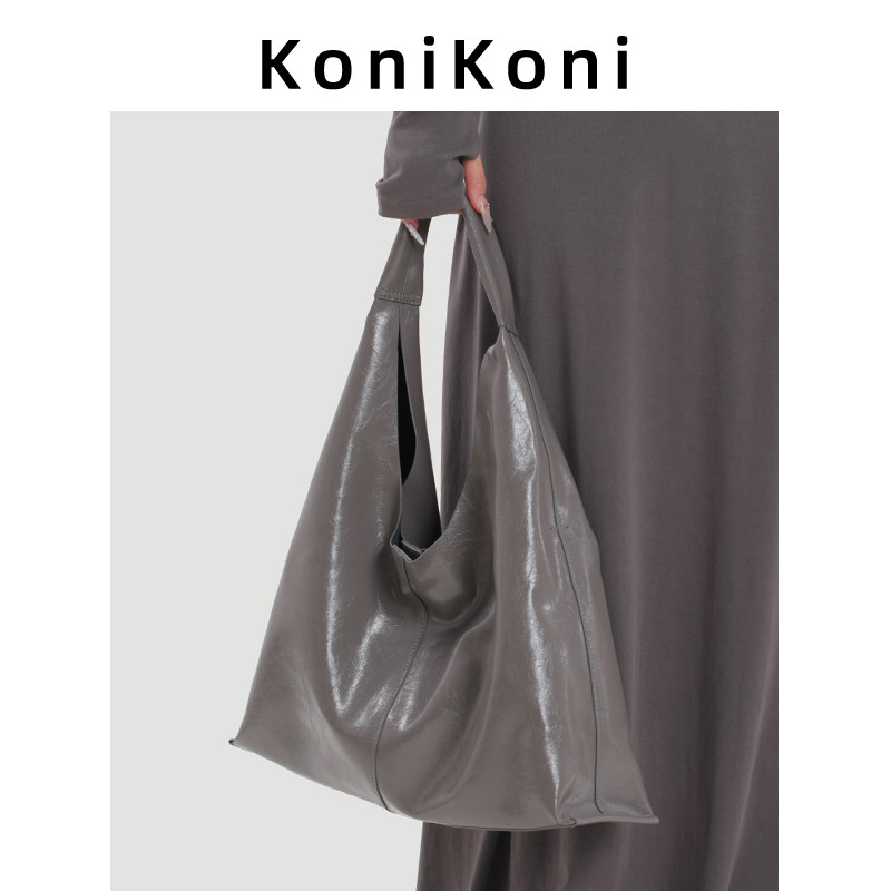 KoniKoni真皮小众大容量托特包女2026新款超火通勤单肩包腋下大包
