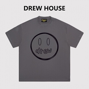 重磅Drew手绘笑脸印花纯棉短袖男高街美式休闲宽松情侣夏季T恤Tee