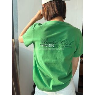 韩彬彬 纯棉230g复古刺绣徽章短袖 T恤修身 学院风女479A 网球拍拍