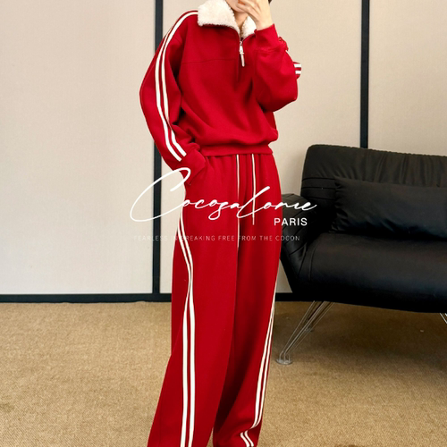 毛绒领口柔软加厚保暖休闲套装