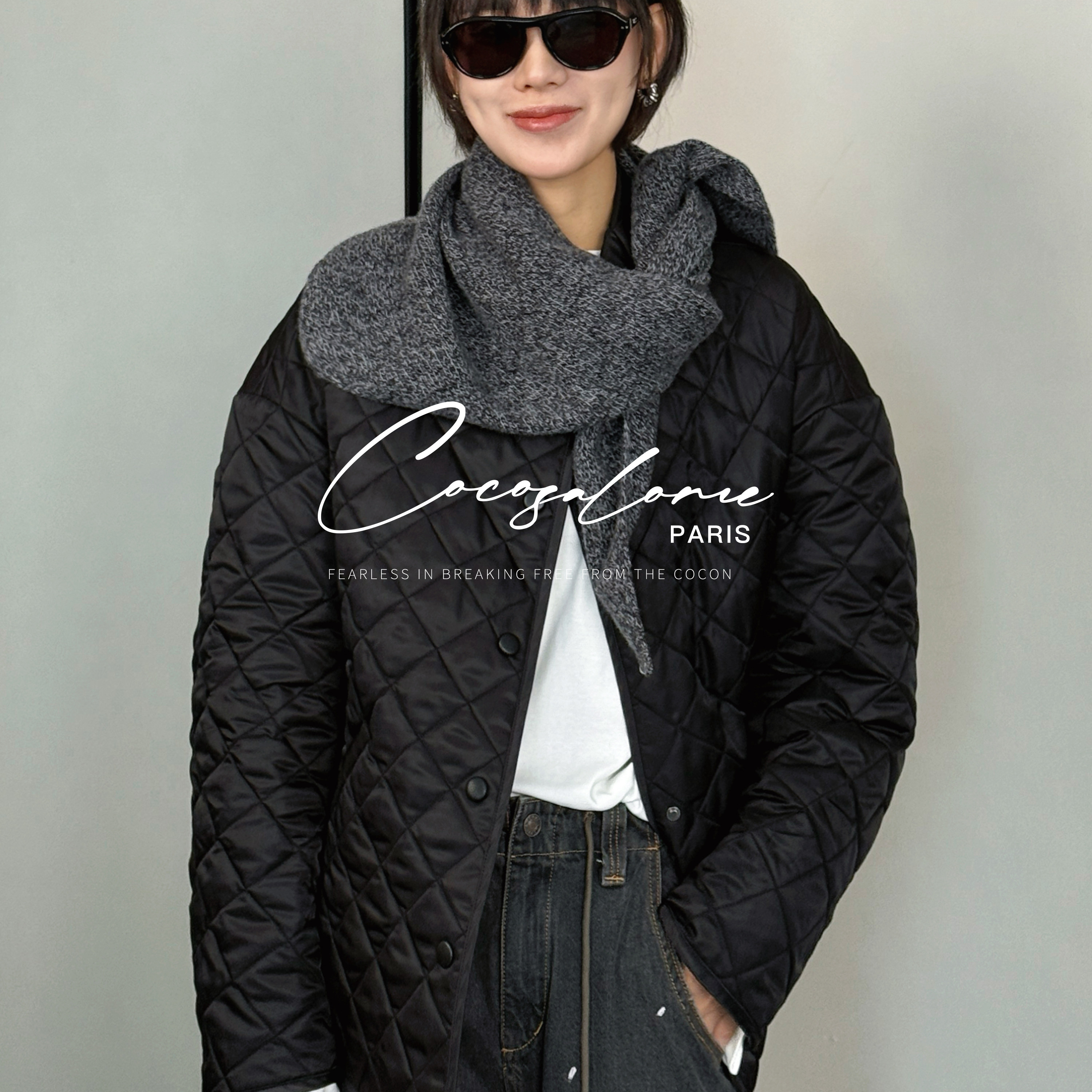 秋冬菱格设计极简百搭奶奶棉服