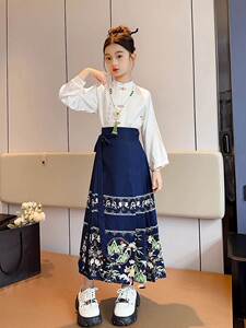 NEXT LONG女童马面裙套装中国风儿童秋季汉服女大童长袖唐装古装