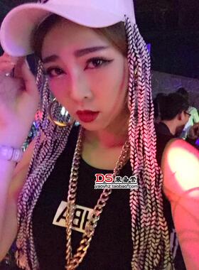 欧美夜店酒吧嘻哈辫子黑白棒球帽DSDJ女歌手领舞演出帅气舞台帽子