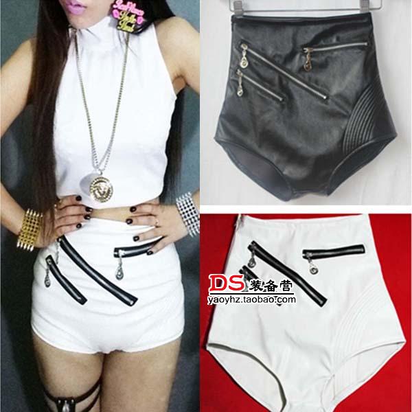 新款欧美酒吧夜店DS演出服dj女歌手舞台装性感百搭弹力高腰皮短裤