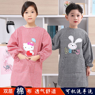 儿童围裙男女童罩衣棉布长款画画衣长袖防水污吃饭透气幼儿童学生