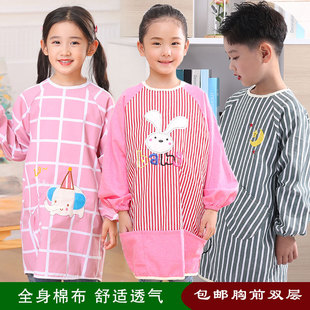 儿童围裙男女童罩衣棉布长款画画衣长袖防水污吃饭透气幼儿童学生