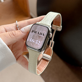 8荔枝纹ultra3 2女款 se3代iwatch7 适用苹果手表S11applewatchs10表带头层双面小牛皮S9 高级感夏天