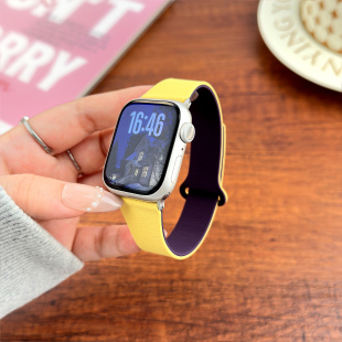 苹果手表S11applewatchS10荔枝纹软磁硅胶表带iwatch9代8男7女款 适用新款 6拼色5运动4腕带se3ultra 小蛮腰