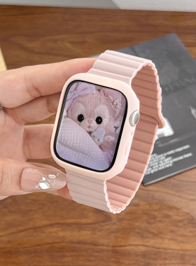 适用iwatch表带磁吸s11硅胶apple watchs10表带se3苹果s9手表表带s8新款8代7/6/5/4/3男女生ultra3创意夏天款