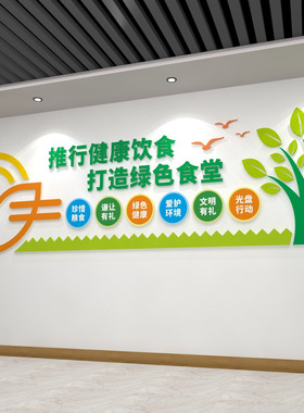 绿色食堂自粘亚克力文化墙