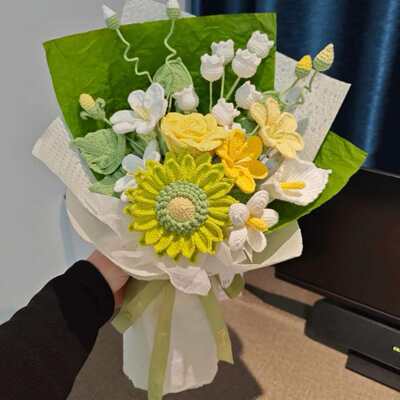 仿真花花束摆设结婚订婚送妈妈花毛线束编织成品手工摆件客厅送人