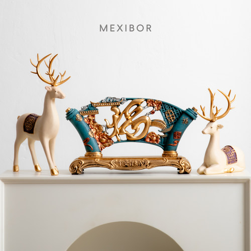 福鹿树脂摆件福气盈门家宅安康