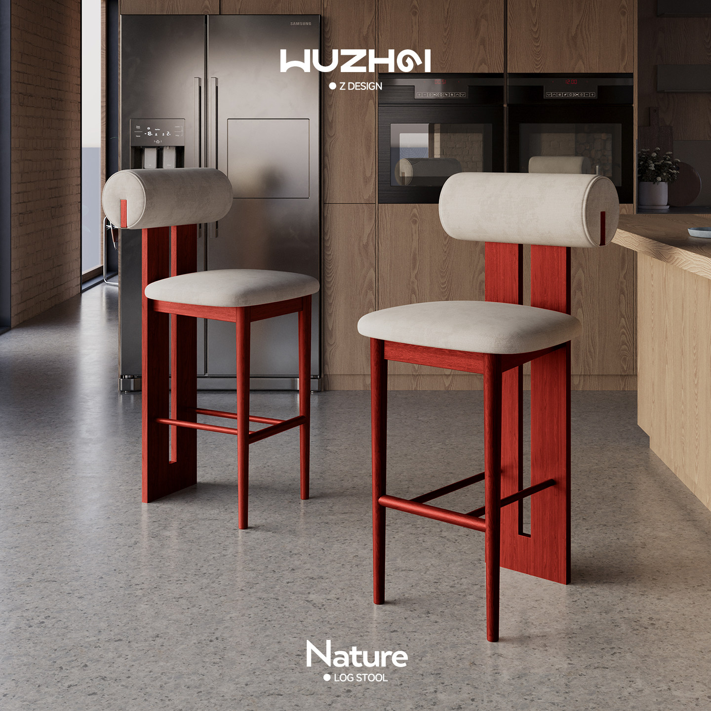 中古风北欧家用全实木白蜡木酒吧布艺岛台椅设计师复古家用高脚椅