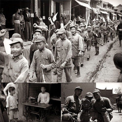 中国抗日战争时期陕西红军旧照片老照片高清图片素材1936-1937年
