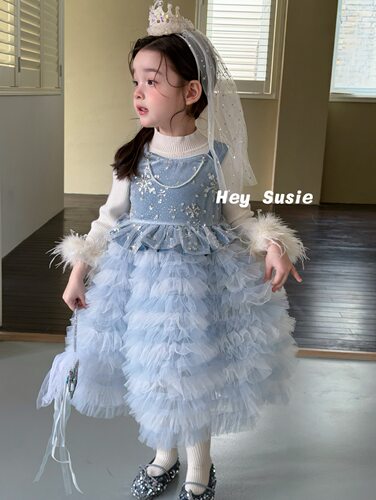 Susie秋冬季加绒蛋糕裙女童女宝宝背心裙重工礼服裙公主节日裙子